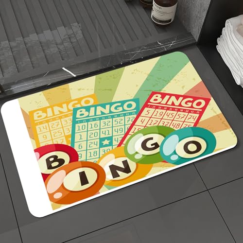 KDWJS Badematte rutschfest Super Absorbierende Badezimmerteppich,Waschbar Duschvorleger,Badewannen undBadezimmer,Vintage, Bingo-Spiel mit Ball und Karten, Pop-Art, stilisiertes Lotterie-Hob,40x60 cm KDWJS Badematte rutschfest Super Absorbierende Badezimmerteppich,Waschbar Duschvorleger,Badewannen undBadezimmer,Vintage, Bingo-Spiel mit Ball und Karten, Pop-Art, stilisiertes Lotterie-Hob,40x60 cm von KDWJS