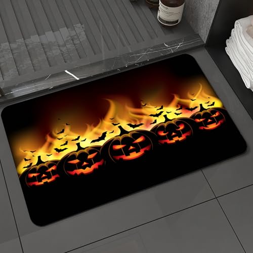 KDWJS Badematte rutschfest Super Absorbierende Badezimmerteppich,Waschbar Duschvorleger,Badewannen undBadezimmer,Vintage Halloween, Happy Halloween Bild mit Jack o Laternen in Flammen mit F,40x60 cm KDWJS Badematte rutschfest Super Absorbierende Badezimmerteppich,Waschbar Duschvorleger,Badewannen undBadezimmer,Vintage Halloween, Happy Halloween Bild mit Jack o Laternen in Flammen mit F,40x60 cm von KDWJS