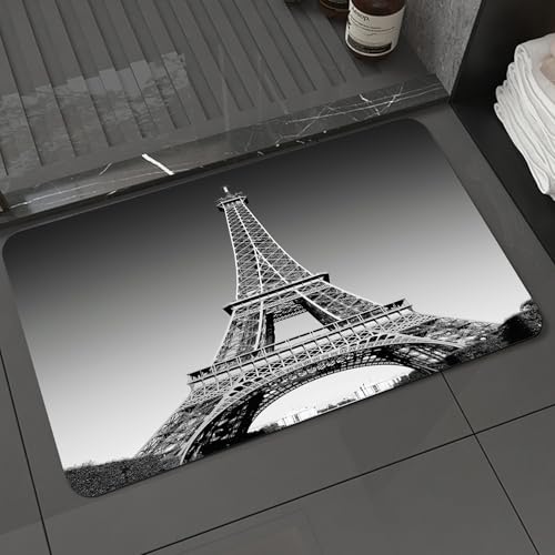 KDWJS Badematte rutschfest Super Absorbierende Badezimmerteppich,Waschbar Duschvorleger,Badewannen undBadezimmer,Wand des Eiffelturms, Monumente von Paris und monochromes Bild der Gestaltun,40x60 cm von KDWJS