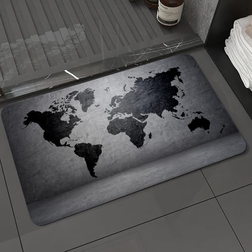 KDWJS Badematte rutschfest Super Absorbierende Badezimmerteppich,Waschbar Duschvorleger,Badewannen undBadezimmer,Wandkunst, Schwarze Betonweltkarte auf verwitterter Wand, auf Grauer Hinterg,40x60 cm KDWJS Badematte rutschfest Super Absorbierende Badezimmerteppich,Waschbar Duschvorleger,Badewannen undBadezimmer,Wandkunst, Schwarze Betonweltkarte auf verwitterter Wand, auf Grauer Hinterg,40x60 cm von KDWJS