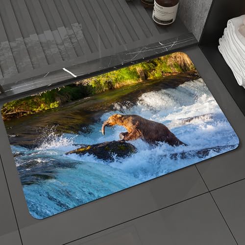 KDWJS Badematte rutschfest Super Absorbierende Badezimmerteppich,Waschbar Duschvorleger,Badewannen undBadezimmer,Wasserfall, Bild des großen Bären von einem Felsen in Alaska Wasserfall Wild,40x60 cm KDWJS Badematte rutschfest Super Absorbierende Badezimmerteppich,Waschbar Duschvorleger,Badewannen undBadezimmer,Wasserfall, Bild des großen Bären von einem Felsen in Alaska Wasserfall Wild,40x60 cm von KDWJS