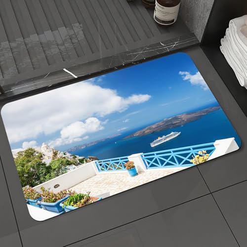 KDWJS Badematte rutschfest Super Absorbierende Badezimmerteppich,Waschbar Duschvorleger,Badewannen undBadezimmer,Weiße Architektur auf der griechischen l Santorini. Blumen auf der Terrasse,40x60 cm KDWJS Badematte rutschfest Super Absorbierende Badezimmerteppich,Waschbar Duschvorleger,Badewannen undBadezimmer,Weiße Architektur auf der griechischen l Santorini. Blumen auf der Terrasse,40x60 cm von KDWJS