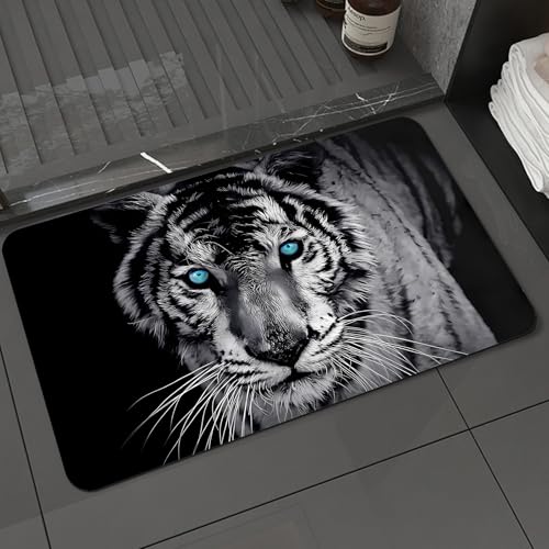 KDWJS Badematte rutschfest Super Absorbierende Badezimmerteppich,Waschbar Duschvorleger,Badewannen undBadezimmer,Weißer Tiger sucht im Wald nach Nahrung. Panthera Tigris corbetti im natürli,40x60 cm von KDWJS