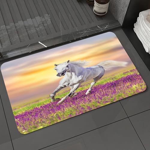 KDWJS Badematte rutschfest Super Absorbierende Badezimmerteppich,Waschbar Duschvorleger,Badewannen undBadezimmer,Weißes Pferd galoppiert durch Blumen gegen den Sonnenuntergangshimmel,40x60 cm KDWJS Badematte rutschfest Super Absorbierende Badezimmerteppich,Waschbar Duschvorleger,Badewannen undBadezimmer,Weißes Pferd galoppiert durch Blumen gegen den Sonnenuntergangshimmel,40x60 cm von KDWJS
