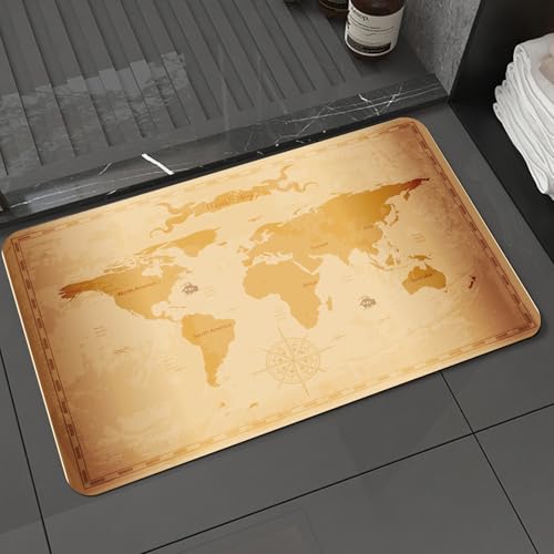 KDWJS Badematte rutschfest Super Absorbierende Badezimmerteppich,Waschbar Duschvorleger,Badewannen undBadezimmer,Weltkarte, rustikale antike Vintage Explorer Kompass Routen Figur,40x60 cm KDWJS Badematte rutschfest Super Absorbierende Badezimmerteppich,Waschbar Duschvorleger,Badewannen undBadezimmer,Weltkarte, rustikale antike Vintage Explorer Kompass Routen Figur,40x60 cm von KDWJS