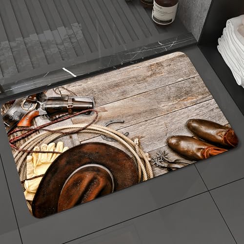 KDWJS Badematte rutschfest Super Absorbierende Badezimmerteppich,Waschbar Duschvorleger,Badewannen undBadezimmer,Western, American Legend Cowboy Ranching Gear Retro-Pistole im Holster, Anti,40x60 cm KDWJS Badematte rutschfest Super Absorbierende Badezimmerteppich,Waschbar Duschvorleger,Badewannen undBadezimmer,Western, American Legend Cowboy Ranching Gear Retro-Pistole im Holster, Anti,40x60 cm von KDWJS