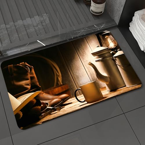 KDWJS Badematte rutschfest Super Absorbierende Badezimmerteppich,Waschbar Duschvorleger,Badewannen undBadezimmer,Western, Rodeo Cowboy Authentisches Arbeitswerkzeug Authentischer Cowboyhut,40x60 cm KDWJS Badematte rutschfest Super Absorbierende Badezimmerteppich,Waschbar Duschvorleger,Badewannen undBadezimmer,Western, Rodeo Cowboy Authentisches Arbeitswerkzeug Authentischer Cowboyhut,40x60 cm von KDWJS