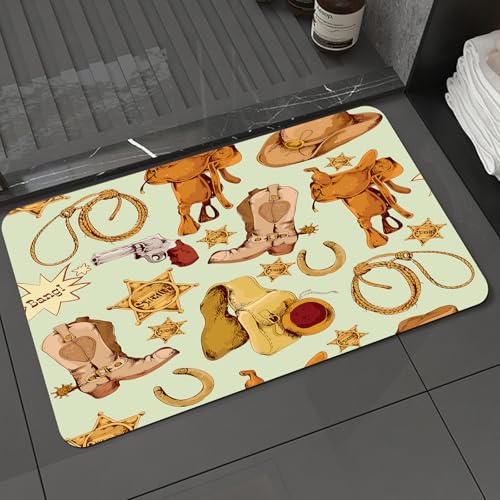 KDWJS Badematte rutschfest Super Absorbierende Badezimmerteppich,Waschbar Duschvorleger,Badewannen undBadezimmer,Western-Dekor, Wild-West-Cowboy, nahtloses Muster mit Lasso, Pferdesattel, S,40x60 cm KDWJS Badematte rutschfest Super Absorbierende Badezimmerteppich,Waschbar Duschvorleger,Badewannen undBadezimmer,Western-Dekor, Wild-West-Cowboy, nahtloses Muster mit Lasso, Pferdesattel, S,40x60 cm von KDWJS