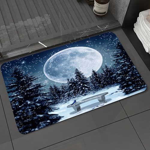 KDWJS Badematte rutschfest Super Absorbierende Badezimmerteppich,Waschbar Duschvorleger,Badewannen undBadezimmer,Winternachtansicht, Wald unter dem riesigen Mond, mit einem blauen Vogel auf,40x60 cm KDWJS Badematte rutschfest Super Absorbierende Badezimmerteppich,Waschbar Duschvorleger,Badewannen undBadezimmer,Winternachtansicht, Wald unter dem riesigen Mond, mit einem blauen Vogel auf,40x60 cm von KDWJS