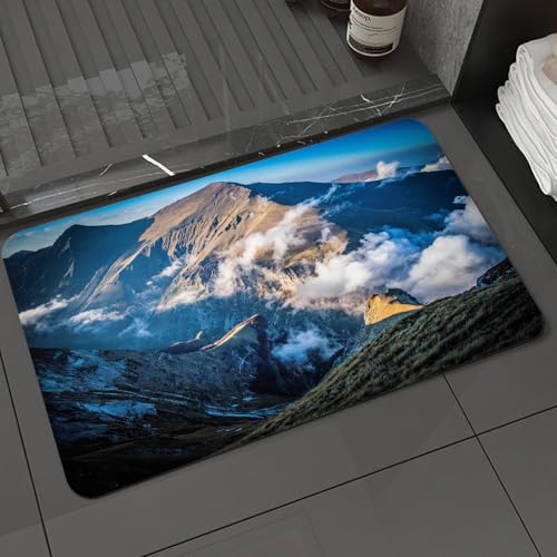 KDWJS Badematte rutschfest Super Absorbierende Badezimmerteppich,Waschbar Duschvorleger,Badewannen undBadezimmer,Wunderschöne Natur Berglandschaft Hintergrund,40x60 cm von KDWJS