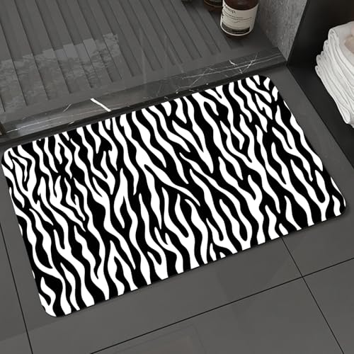KDWJS Badematte rutschfest Super Absorbierende Badezimmerteppich,Waschbar Duschvorleger,Badewannen undBadezimmer,Zebrafell-Musterdesign. Illustration zum Design von Wildtierfellen.,40x60 cm von KDWJS