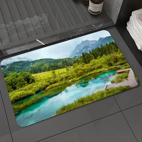 KDWJS Badematte rutschfest Super Absorbierende Badezimmerteppich,Waschbar Duschvorleger,Badewannen undBadezimmer,Zelenci-Teich im Triglav-Nationalpark Slowenien,40x60 cm von KDWJS