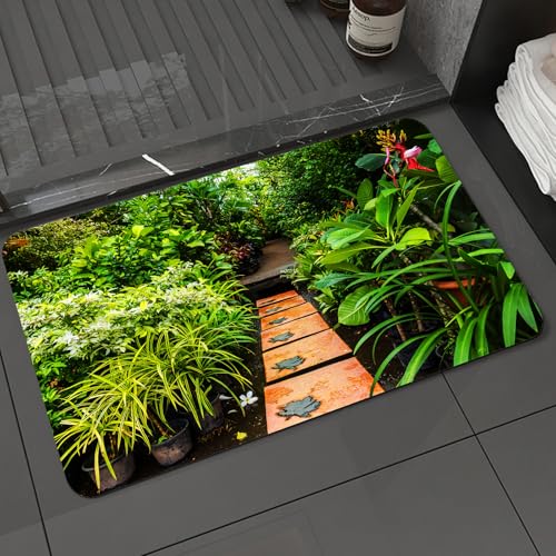 KDWJS Badematte rutschfest Super Absorbierende Badezimmerteppich,Waschbar Duschvorleger,Badewannen undBadezimmer,Zen-Garten, üppiger Garten mit tropischen Pflanzen und Holzpfad-Thema,40x60 cm KDWJS Badematte rutschfest Super Absorbierende Badezimmerteppich,Waschbar Duschvorleger,Badewannen undBadezimmer,Zen-Garten, üppiger Garten mit tropischen Pflanzen und Holzpfad-Thema,40x60 cm von KDWJS