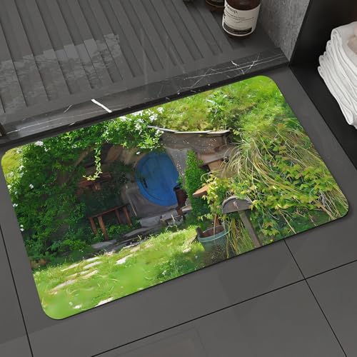 KDWJS Badematte rutschfest Super Absorbierende Badezimmerteppich,Waschbar Duschvorleger,Badewannen undBadezimmer,charmantes verstecktes Haus mit runden blauen Türen, umgeben von üppigem Grü,40x60 cm KDWJS Badematte rutschfest Super Absorbierende Badezimmerteppich,Waschbar Duschvorleger,Badewannen undBadezimmer,charmantes verstecktes Haus mit runden blauen Türen, umgeben von üppigem Grü,40x60 cm von KDWJS