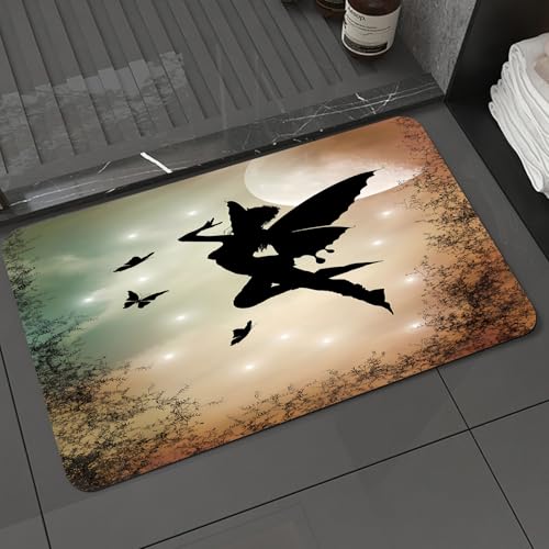 KDWJS Badematte rutschfest Super Absorbierende Badezimmerteppich,Waschbar Duschvorleger,Badewannen undBadezimmer,grüne Tapete mit schönem Feen-Design,40x60 cm von KDWJS