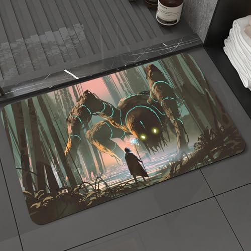 KDWJS Badematte rutschfest Super Absorbierende Badezimmerteppich,Waschbar Duschvorleger,Badewannen undBadezimmer,junger Zauberer mit Zauberstab und riesiger Kreatur, die Sich im Wald gegens,40x60 cm KDWJS Badematte rutschfest Super Absorbierende Badezimmerteppich,Waschbar Duschvorleger,Badewannen undBadezimmer,junger Zauberer mit Zauberstab und riesiger Kreatur, die Sich im Wald gegens,40x60 cm von KDWJS