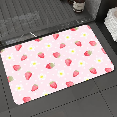 KDWJS Badematte rutschfest Super Absorbierende Badezimmerteppich,Waschbar Duschvorleger,Badewannen undBadezimmer,mit handgezeichneten Erdbeeren und Blumen für,40x60 cm KDWJS Badematte rutschfest Super Absorbierende Badezimmerteppich,Waschbar Duschvorleger,Badewannen undBadezimmer,mit handgezeichneten Erdbeeren und Blumen für,40x60 cm von KDWJS