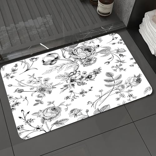 KDWJS Badematte rutschfest Super Absorbierende Badezimmerteppich,Waschbar Duschvorleger,Badewannen undBadezimmer,mit viktorianischem Strauß schwarzer Blumen auf weißem Hintergrund. Gartenro,40x60 cm KDWJS Badematte rutschfest Super Absorbierende Badezimmerteppich,Waschbar Duschvorleger,Badewannen undBadezimmer,mit viktorianischem Strauß schwarzer Blumen auf weißem Hintergrund. Gartenro,40x60 cm von KDWJS