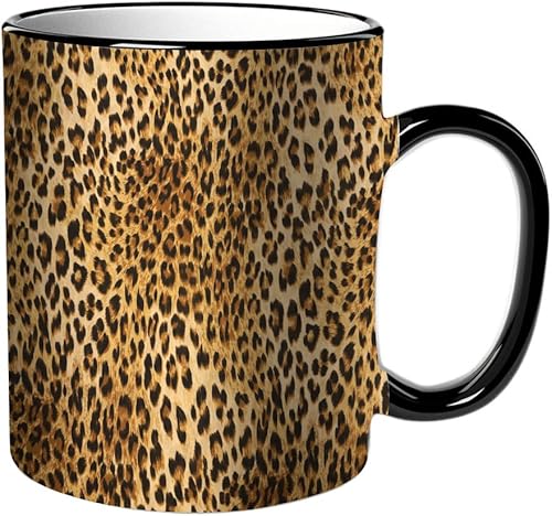 KDWJS Tasse Keramik Kaffeetassen Große 11oz Tassen 330ml Trinkgläser Mit Griff Personalisierte Geschenk Weiß, Dekor mit Tierdruck, Wildtier-Leopardenfellmuster, Wildtiere von KDWJS