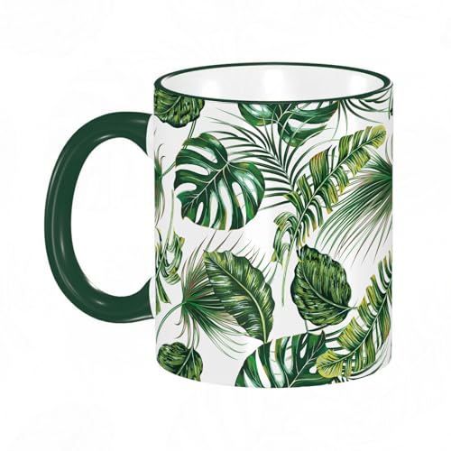 KDWJS Tasse Keramik Kaffeetassen Große 11oz Tassen 330ml Trinkgläser Mit Griff Personalisierte Geschenk Weiß, Muster aus Blättern, Monstera, tropischen Bäumen, Hintergrund.1 KDWJS Tasse Keramik Kaffeetassen Große 11oz Tassen 330ml Trinkgläser Mit Griff Personalisierte Geschenk Weiß, Muster aus Blättern, Monstera, tropischen Bäumen, Hintergrund.1 von KDWJS