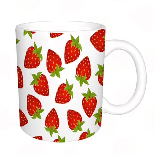 KDWJS Tasse Keramik Kaffeetassen Große 11oz Tassen 330ml Trinkgläser Mit Griff Personalisierte Geschenk Weiß, Muster von Erdbeeren isoliert auf weißem Hintergrund. von KDWJS
