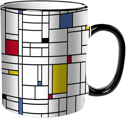 KDWJS Tasse Keramik Kaffeetassen Große 11oz Tassen 330ml Trinkgläser Mit Griff Personalisierte Geschenk Weiß,Abstraktes geometrisches buntes Muster. Mondrian-Stil. Mosaik-Emulation von Piet Mondrian. von KDWJS