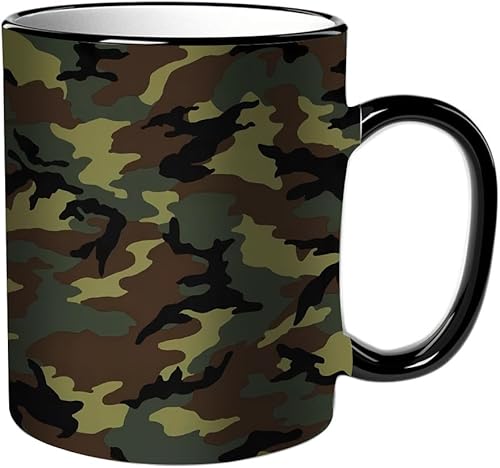 KDWJS Tasse Keramik Kaffeetassen Große 11oz Tassen 330ml Trinkgläser Mit Griff Personalisierte Geschenk Weiß,Camouflage-Militärmuster für Kleidung, Vektor von KDWJS