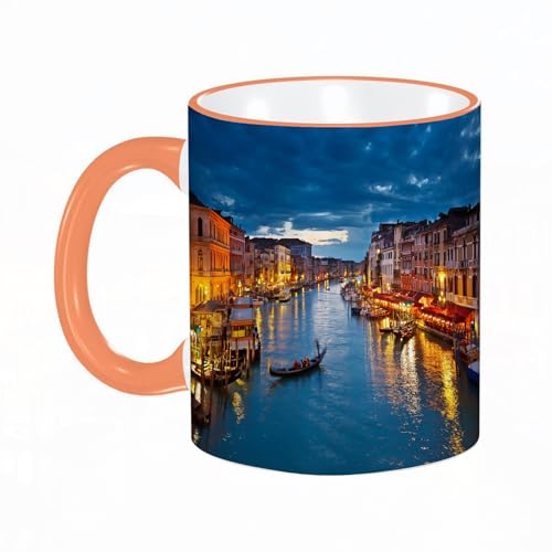 KDWJS Tasse Keramik Kaffeetassen Große 11oz Tassen 330ml Trinkgläser Mit Griff Personalisierte Geschenk Weiß,Canale Grande bei Nacht in Venedig von KDWJS