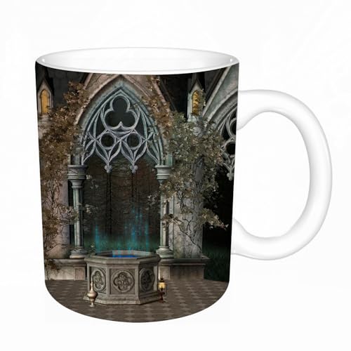 KDWJS Tasse Keramik Kaffeetassen Große 11oz Tassen 330ml Trinkgläser Mit Griff Personalisierte Geschenk Weiß,Der Wunschbrunnen Hintergrund von KDWJS