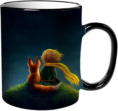 KDWJS Tasse Keramik Kaffeetassen Große 11oz Tassen 330ml Trinkgläser Mit Griff Personalisierte Geschenk Weiß,Der kleine Prinz und der Fuchs schauen in den Himmel von KDWJS