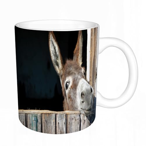 KDWJS Tasse Keramik Kaffeetassen Große 11oz Tassen 330ml Trinkgläser Mit Griff Personalisierte Geschenk Weiß,Esel Tierliebhaber Süßer Lustiger Esel von KDWJS