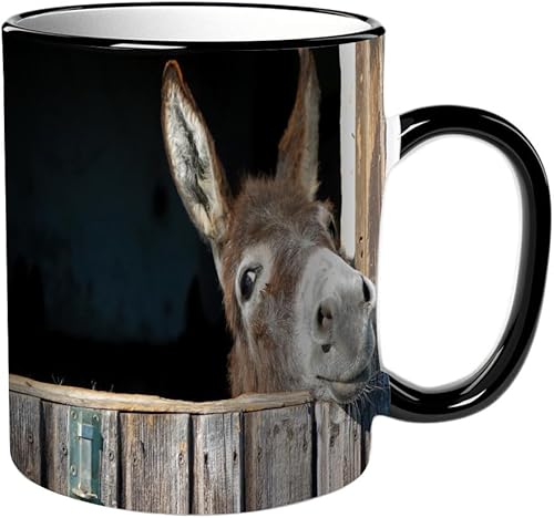 KDWJS Tasse Keramik Kaffeetassen Große 11oz Tassen 330ml Trinkgläser Mit Griff Personalisierte Geschenk Weiß,Esel Tierliebhaber Süßer Lustiger Esel von KDWJS