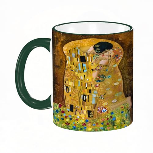 KDWJS Tasse Keramik Kaffeetassen Große 11oz Tassen 330ml Trinkgläser Mit Griff Personalisierte Geschenk Weiß,Klimt inspirierte abstrakte Kunst Batik Malerei auf dem Gelände von Gustav Klimt von KDWJS