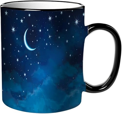 KDWJS Tasse Keramik Kaffeetassen Große 11oz Tassen 330ml Trinkgläser Mit Griff Personalisierte Geschenk Weiß,Nachthimmel-Hintergrund mit Sternen und Mond. von KDWJS