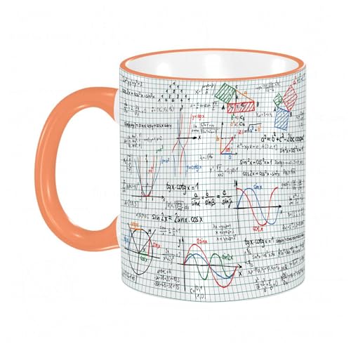 KDWJS Tasse Keramik Kaffeetassen Große 11oz Tassen 330ml Trinkgläser Mit Griff Personalisierte Geschenk Weiß,Per mit farbigen Mathematik-Skizzen und Formeln von KDWJS
