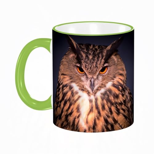 KDWJS Tasse Keramik Kaffeetassen Große 11oz Tassen 330ml Trinkgläser Mit Griff Personalisierte Geschenk Weiß,Porträt einer gehörnten Eule von KDWJS