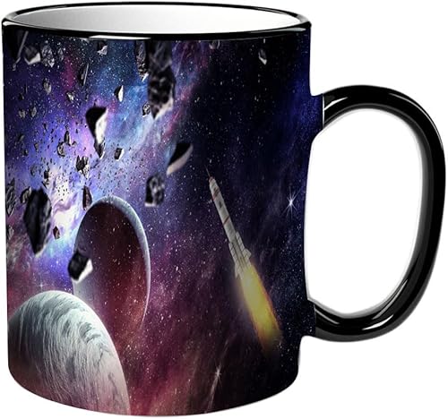 KDWJS Tasse Keramik Kaffeetassen Große 11oz Tassen 330ml Trinkgläser Mit Griff Personalisierte Geschenk Weiß,Rakete im Weltraum. Gemischte Medien von KDWJS