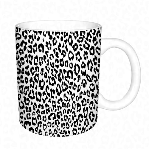 KDWJS Tasse Keramik Kaffeetassen Große 11oz Tassen 330ml Trinkgläser Mit Griff Personalisierte Geschenk Weiß,Tier Leopardenmuster von KDWJS