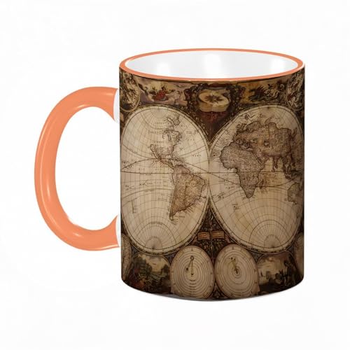 KDWJS Tasse Keramik Kaffeetassen Große 11oz Tassen 330ml Trinkgläser Mit Griff Personalisierte Geschenk Weiß,alte Karte von KDWJS
