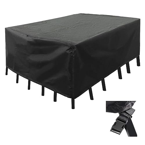 Abdeckung für Gartenmöbel 260x160x100cm (LxBxH) Rechteckig Abdeckhaube Gartentisch Schutzhülle Gartenmöbel Schwerlast 420D Oxford Gewebe Schutzhülle Schnallen und Spannkordel Wasserdicht nti-UV von KDXAOBEI