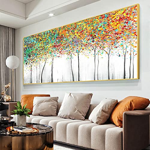 KDXAOBEI Abstrakte Aquarellbäume, Leinwandgemälde, bunte Stillleben-Poster, große Wandkunstbilder für Wohnzimmerdekoration, 80 x 160 cm (31 x 63 Zoll), ohne Rahmen von KDXAOBEI