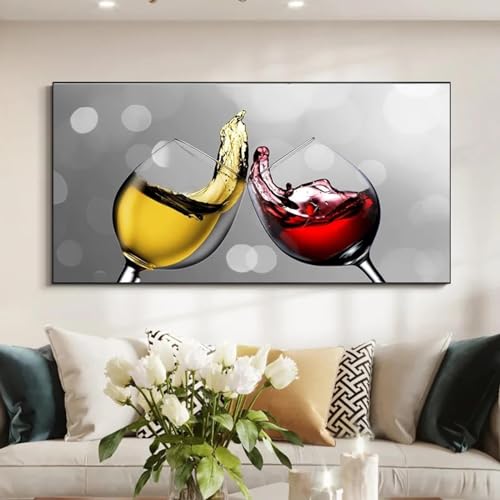 KDXAOBEI Modernes Leinwandgemälde, Champagner, Weinglas, Poster und Drucke, Wandkunst, Bilder, Esszimmer, Restaurant, Bar, Heimdekoration, 60 x 120 cm (24 x 47 Zoll) mit schwarzem Rahmen von KDXAOBEI