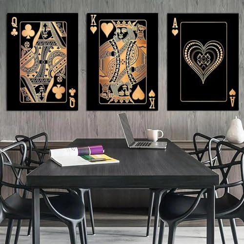 KDXAOBEI Poker Ace Schwarz-Weiß-Wandkunst-Poster, Vintage-Leinwanddrucke, Gemälde für Arbeitszimmer, Zuhause, Bar, Kneipe, Casino, Dekor, Bilder, 70 x 100 cm (28 x 39 Zoll) x 3, ohne Rahmen von KDXAOBEI