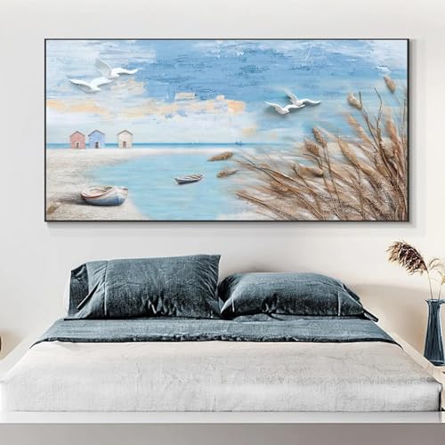 KDXAOBEI Strand-Möwenlandschaft, Leinwanddruck, abstrakte Malerei, Meereslandschaft, Poster, Wandkunst, Bilder für Wohnzimmer, Heimdekoration, 80 x 160 cm (31 x 63 Zoll), ohne Rahmen von KDXAOBEI