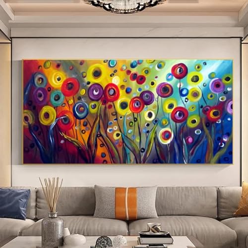 KDXAOBEI Übergroßes abstraktes buntes Blumengemälde, gedruckt auf Leinwand, Wandkunst, Bilder für Wohnzimmer, moderne Heimdekoration, 50 x 100 cm (20 x 39 Zoll), ohne Rahmen von KDXAOBEI