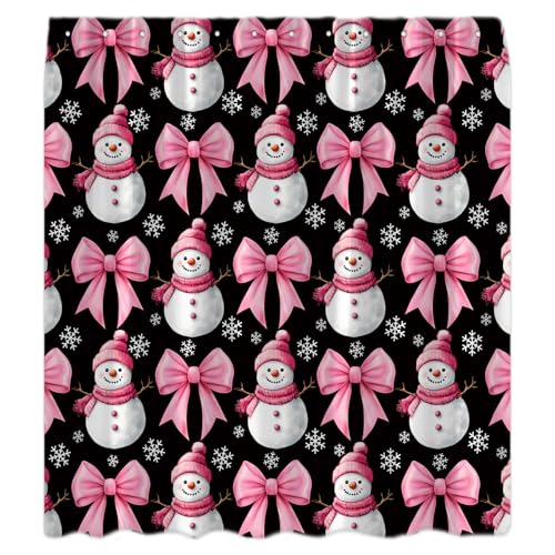 KDYDK Frohe Weihnachten Duschvorhang Niedlich Lustig Schneemann Rosa Schleife Schneeflocke Cartoon Winter Happy New Year Urlaub Schwarz Dekor Badezimmer Vorhang Set mit Haken KDYDK Frohe Weihnachten Duschvorhang Niedlich Lustig Schneemann Rosa Schleife Schneeflocke Cartoon Winter Happy New Year Urlaub Schwarz Dekor Badezimmer Vorhang Set mit Haken von KDYDK