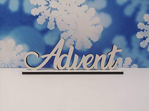 KE-Partyzubehör Schriftzug Advent zu Weihnachten aus Holz in weiß optional auch mit Aufsteller von KE-Partyzubehör