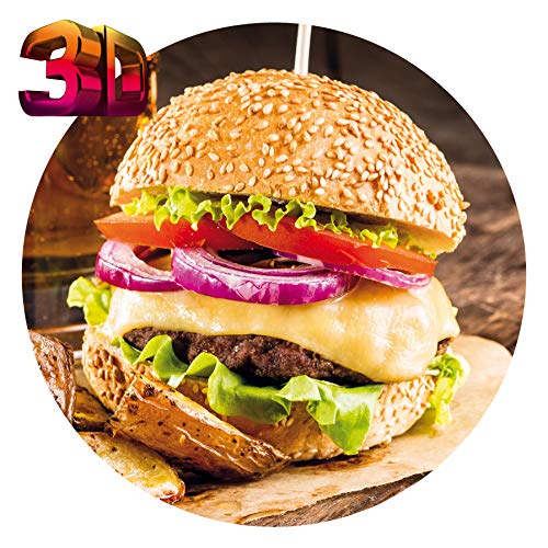 KE - Vielseitiger 3D-Magnet für Kühlschrank, Whiteboard, Büroschränke - Rundes Design, 70mm - Ideal für Küche und Büro - Motiv: Burger von KE