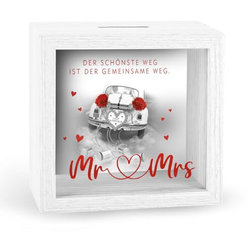 KE - Hochzeit Spardose Mr. & Mrs mit Folienprägung - Romantisches Geschenk für Brautpaar - Geldgeschenk zur Hochzeit - Dekorative Sparbüchse mit Gravur - Geldbox für Eheleute von KE