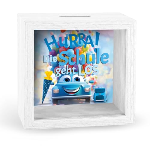 KE - Spardose Schulanfang Jungen Auto mit Folienprägung auf der Scheibe - Auto Design - Hochwertige Spardose mit Folienprägung - Tolles Accessoire für das Kinderzimmer KE - Spardose Schulanfang Jungen Auto mit Folienprägung auf der Scheibe - Auto Design - Hochwertige Spardose mit Folienprägung - Tolles Accessoire für das Kinderzimmer von KE